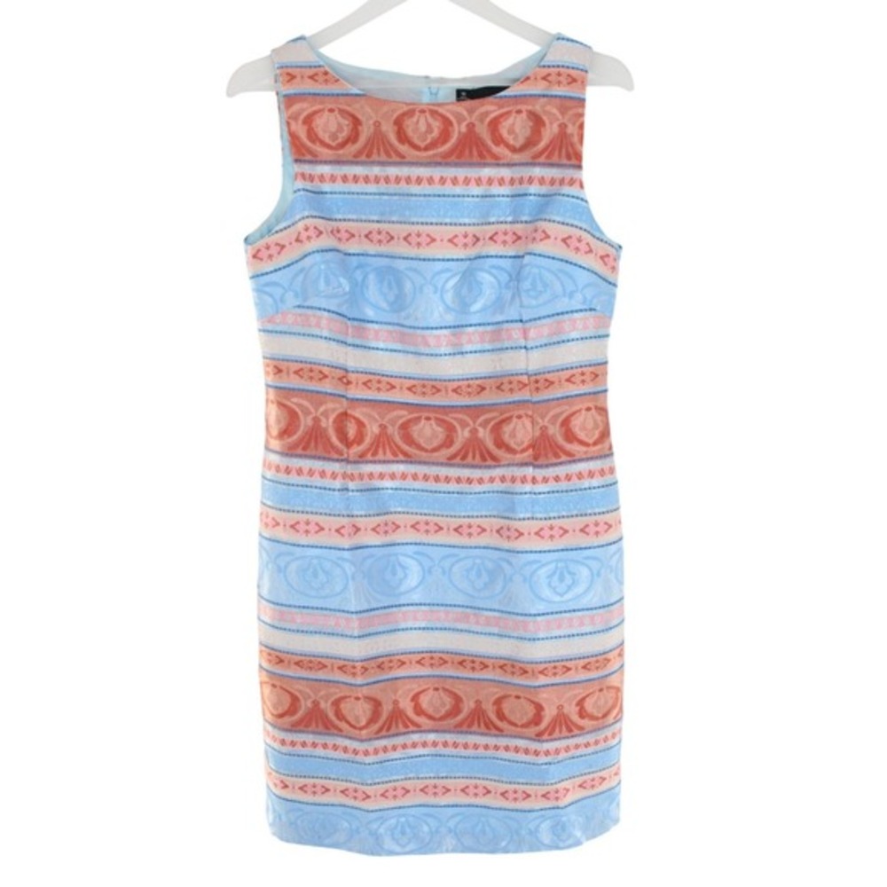 Chetta B Sheath Dress Tapestry Brocade‎ Sleeveless Size 10 Coral Blue